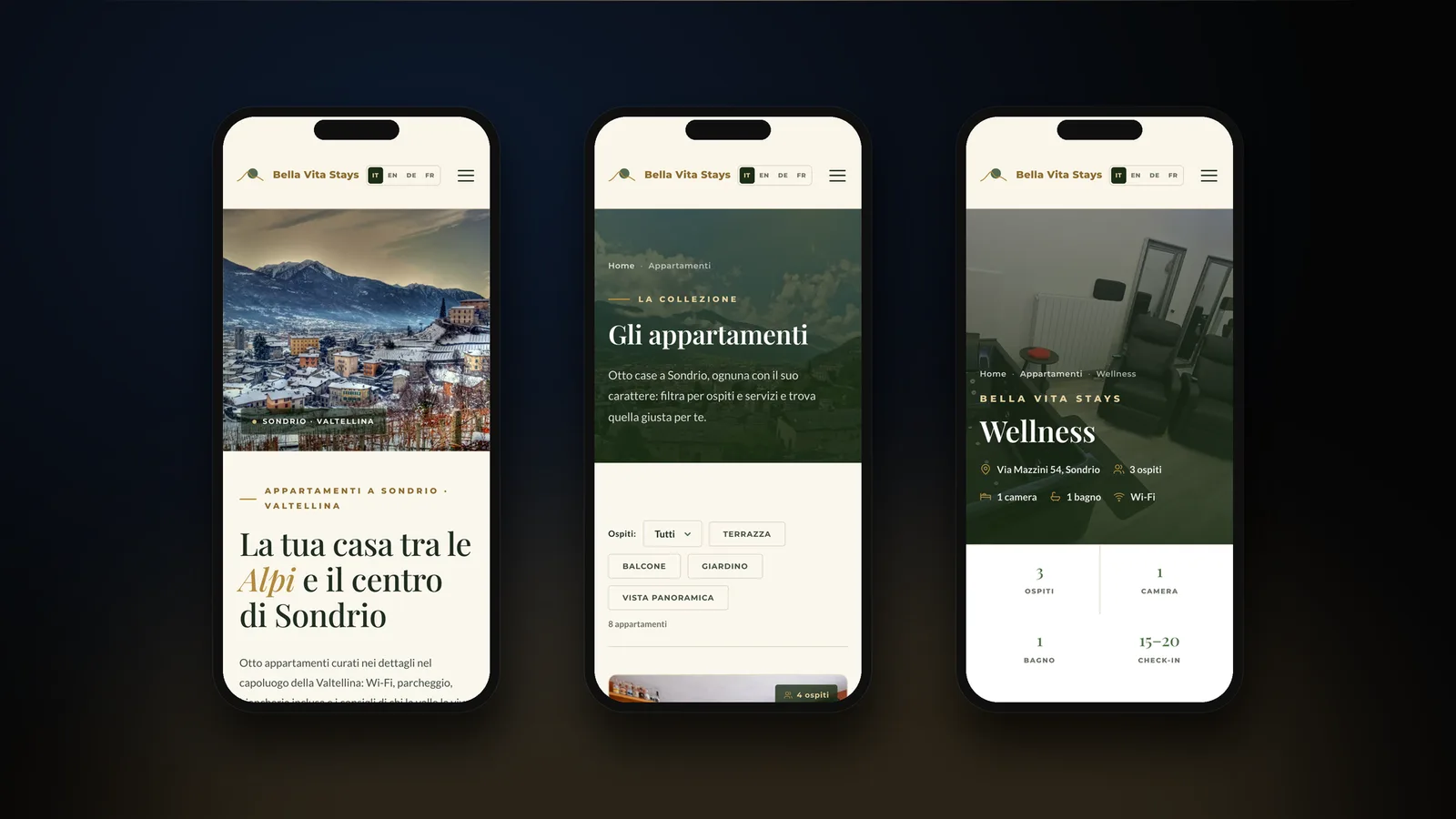 Il sito realizzato per Bella Vita Stays
